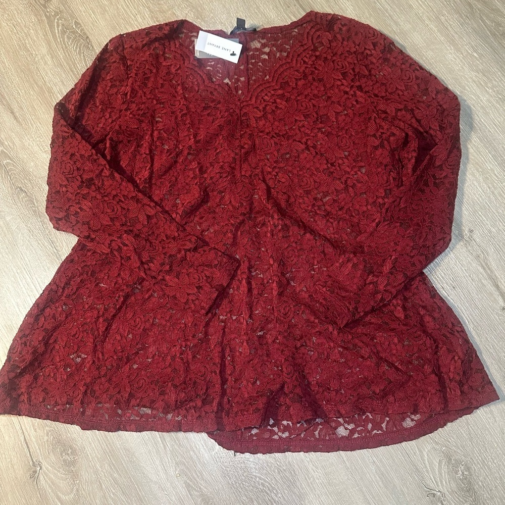 NWT Lane Bryant Burgundy Lace Swing Top Peplum Blouse Size 18/20 Stretchy